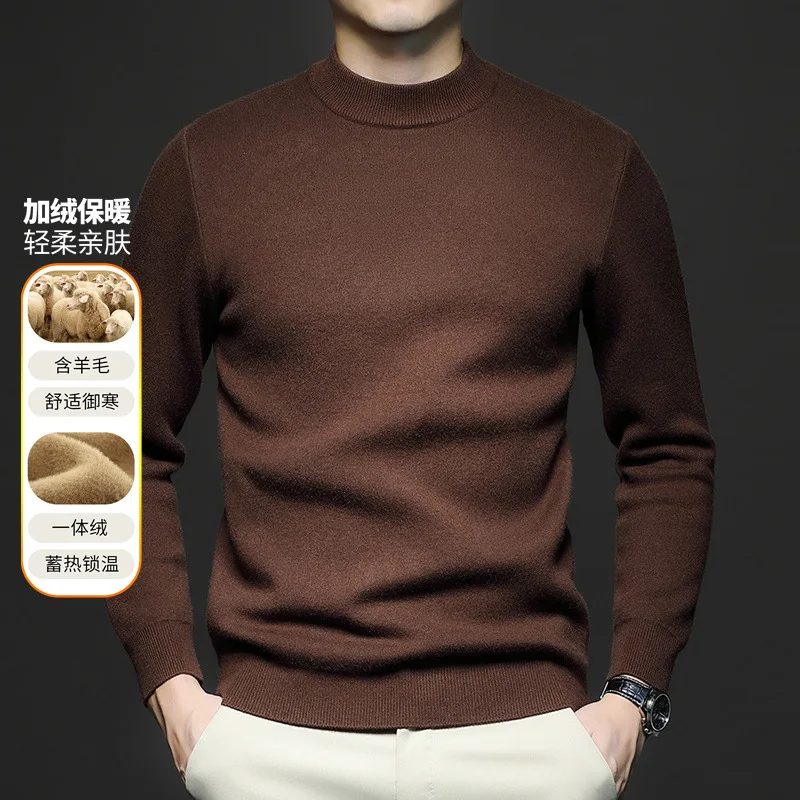 Sweater Men 2025 Casual Autumn Winter New Woolen Fleece Warm Solid Color Knitted Base Shirt Sweaters men's Clothing