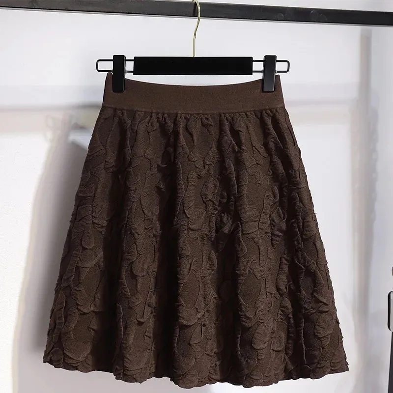 

Vintage Elegant High Street Autumn/Winter A-Line High Waist Fashion Midi Skirt Women'S New Elastic Fluffy Knitted Short Skirt