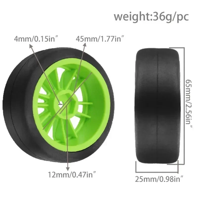 4pcs1/10 RC neumáticos de deriva y llantas de ruedas de plástico 12mm hexagonales para 1:10 en carretera Touring Street Car XV02 XV01 TT01 TT02 PTG2 A959
