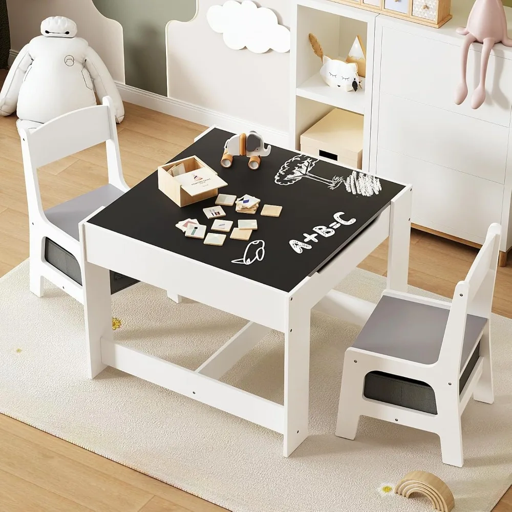 

Toddler Table and Chair Set, 4 in 1 Montessori Kids Desk and Chair Set, Multifunctional Study Desk, Toy Table, Dining Table, wit