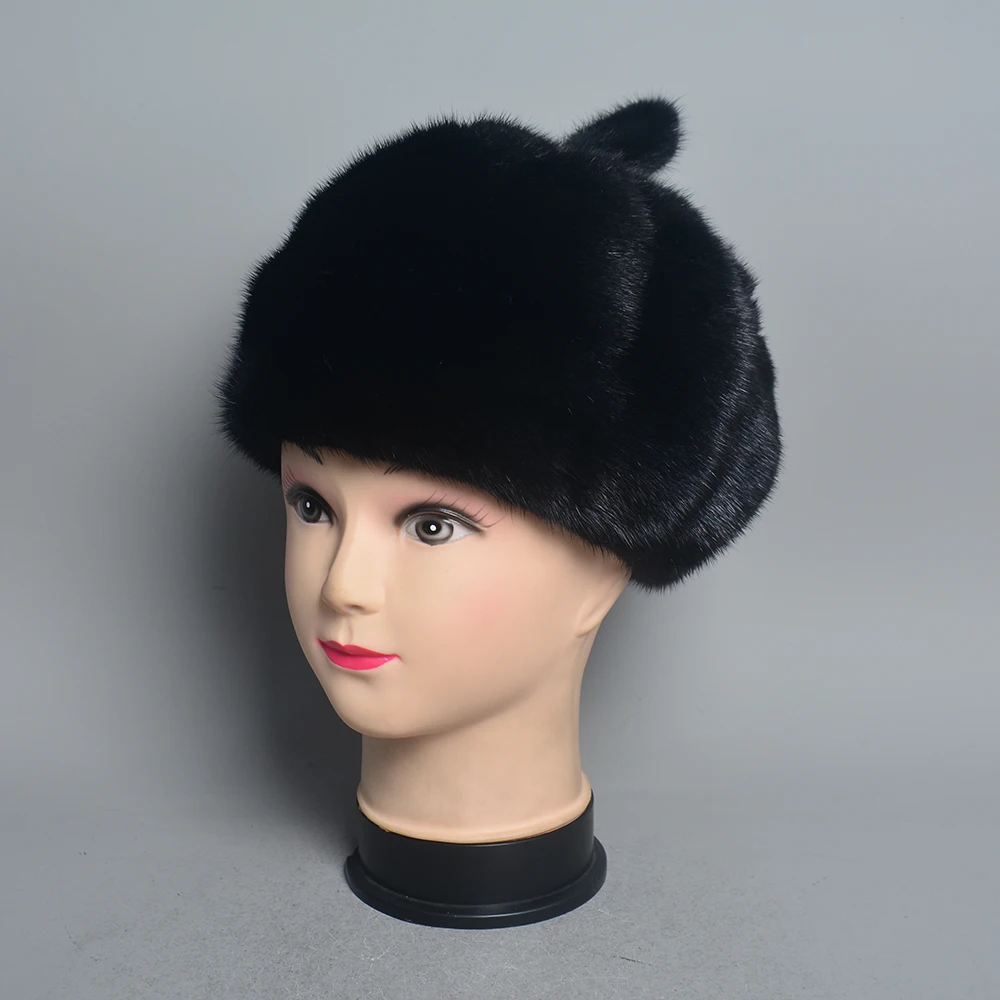 2024 Fashion Mink Fur Cap For Women Real Natural Whole Fur Hat Top Accessories Warm Ln Russian Winter Fur Hats For Lady