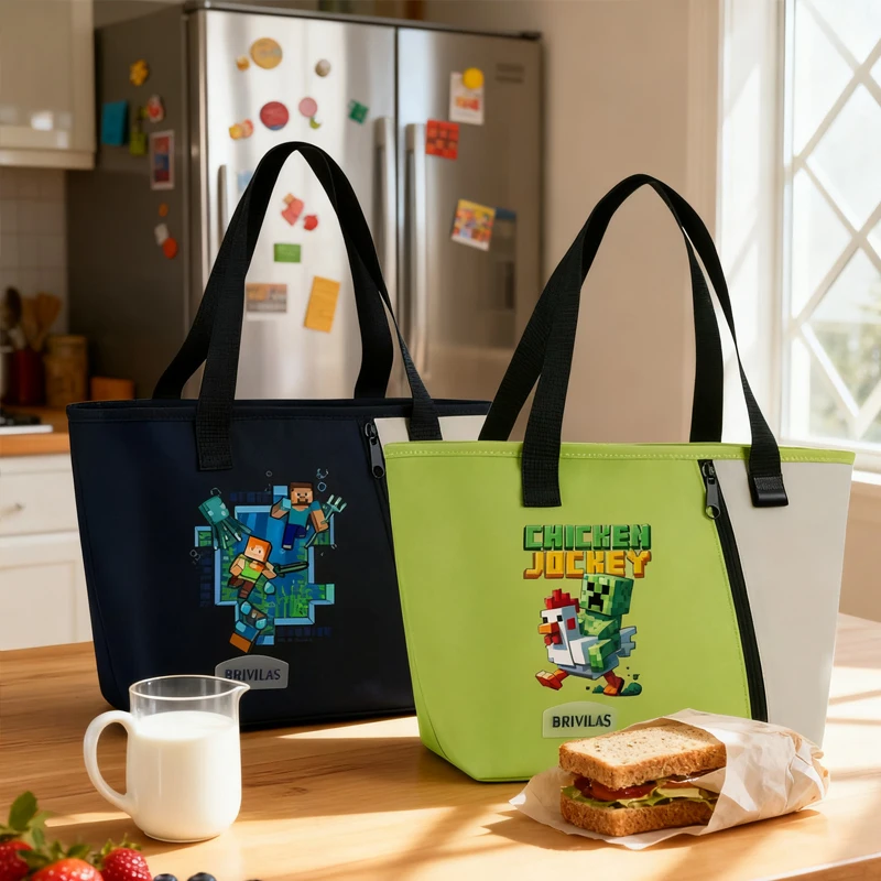 

Game Theme Printed Lunch Bag Insulation Bento Pack Minecrafted Thermal Food Bags Meal Pack IcePack Children Bento Lunch Handbag