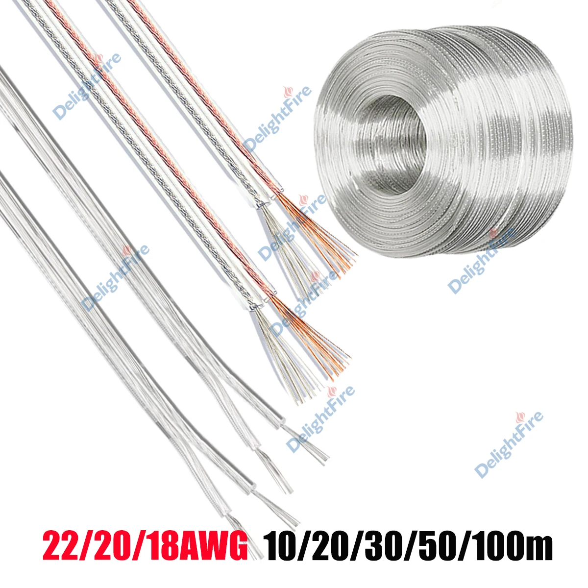 

2Pin Parallel Transparent Wire 22/20/18AWG Speaker Audio Cable For LED Neon Light Headphone Audio Sound System Microphone Auto