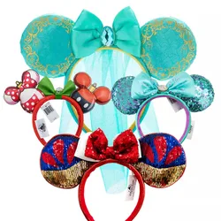 2024 DISNEY PRINCESS  Minnie Mouse Ear Headband For Women Princess Jasmine Adult/Child Plush Sequin Cosplay Girls Accessories
