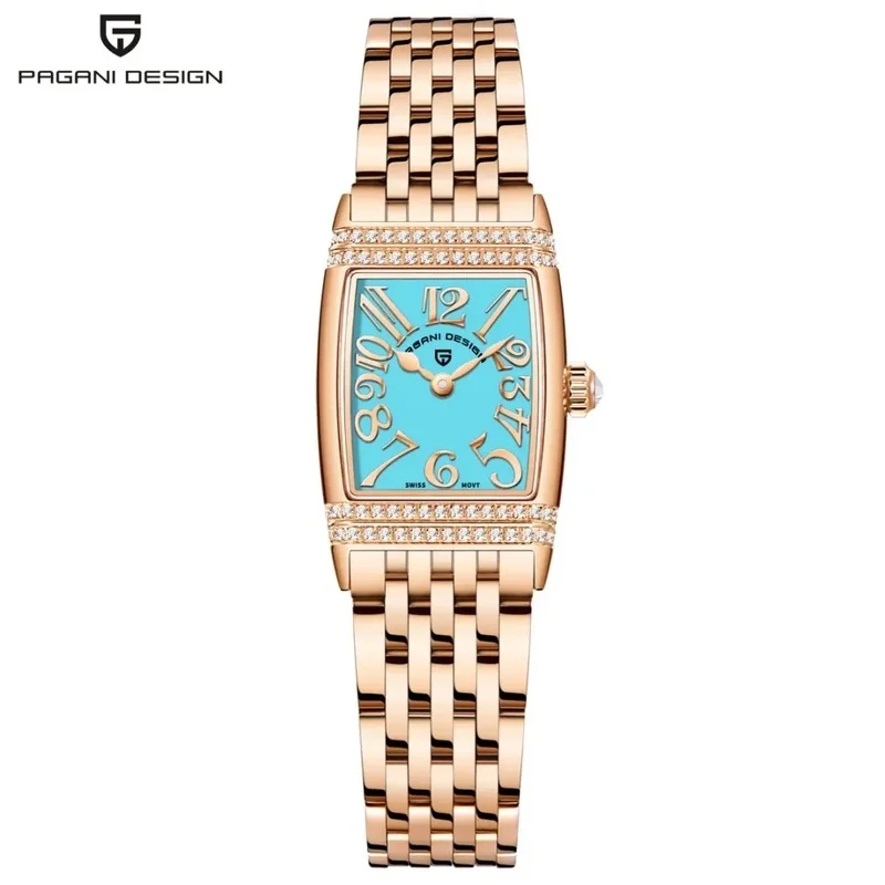 PAGANI DESIGN Luxury Square Women Quartz Watch | Diamond Bezel Waterproof Stainless Steel Watch, Euro-American Style