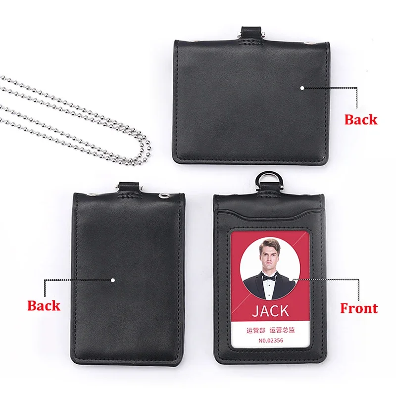 Formal Aviation Crew Reporter Police Agent ID Badge Business Work Card Holder with Neck Lanyard Genuine Leather id Card holders