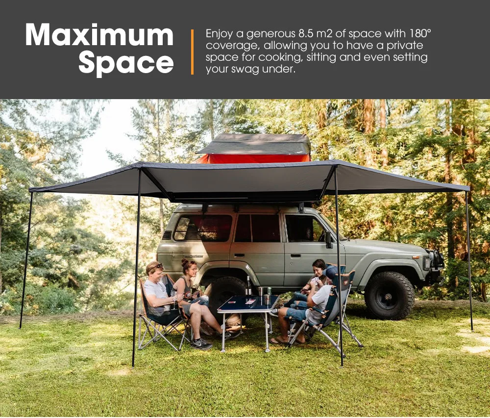 4x4 180° Car Side Awning - Freestanding Batwing Design, Waterproof, Ideal for Outdoor Trips