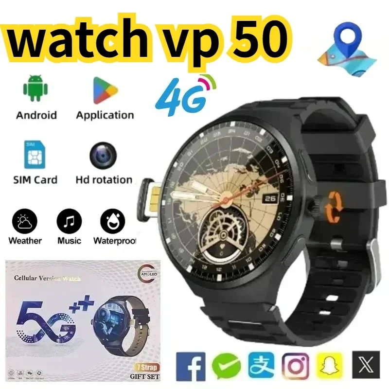 1pcVP50 7-in1 Smart Watch 1.75 inch Amoled GPS Tracking Compass WiFi HD Camera SIM card Call App download Android Smartwatch Men