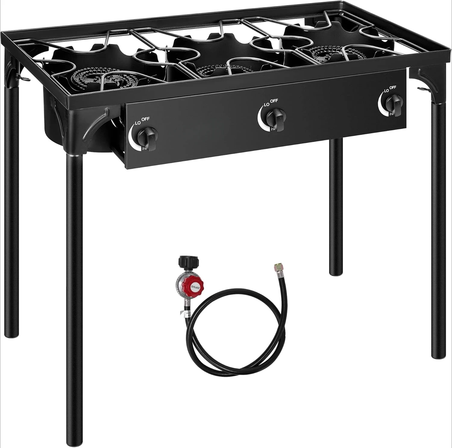 

Outdoor 3-burner stove, heavy-duty three-propane cooker with removable legs, perfect for camping and picnics