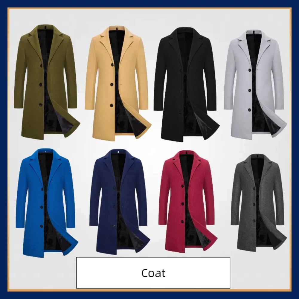 

2025 Autumn/Winter Men's Wool Overcoat - Slim Fit Mid-Length Trench Coat for Men