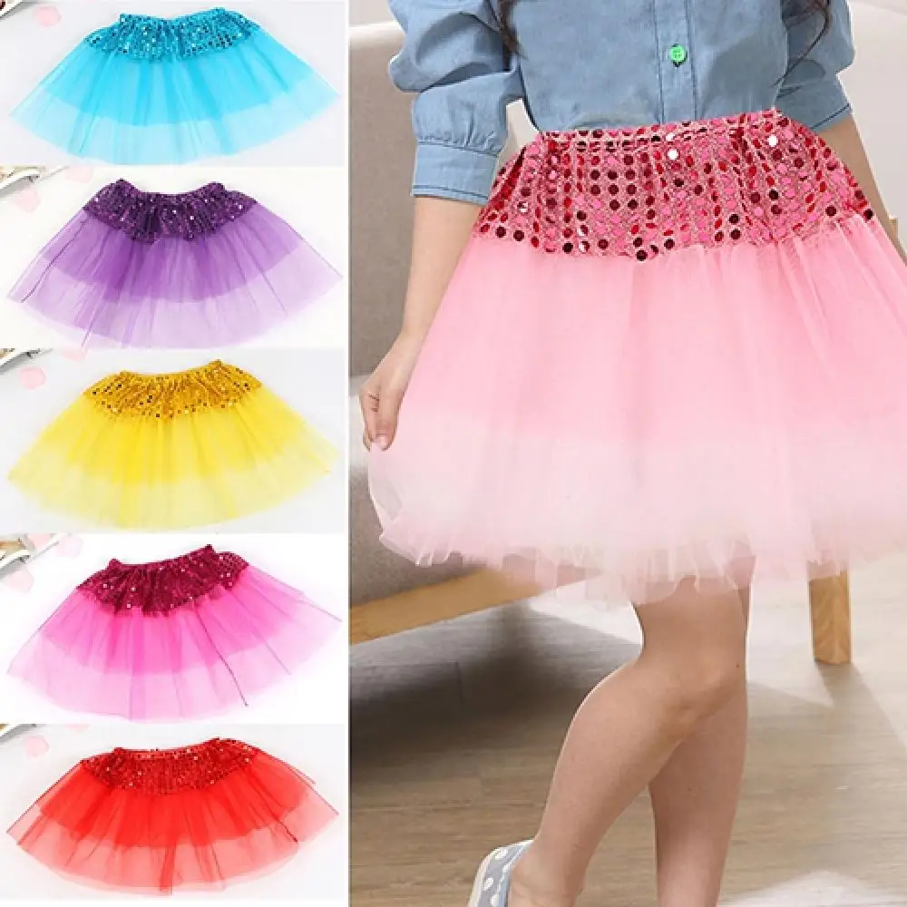 Jupe de princesse en tulle à paillettes pour enfants, jupon de soirée séparés ante, jupon en mousseline de soie, mini jupes de ballet en maille, vêtements de danse mignons pour filles