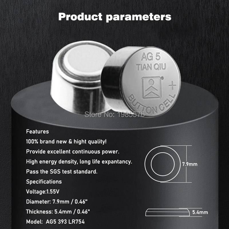 Pilas alcalinas de botón para reloj de juguete, pilas de botón 1,55 V AG5 LR754 393 SR754 193 393A 48LR G5A AG 5, 30 unidades