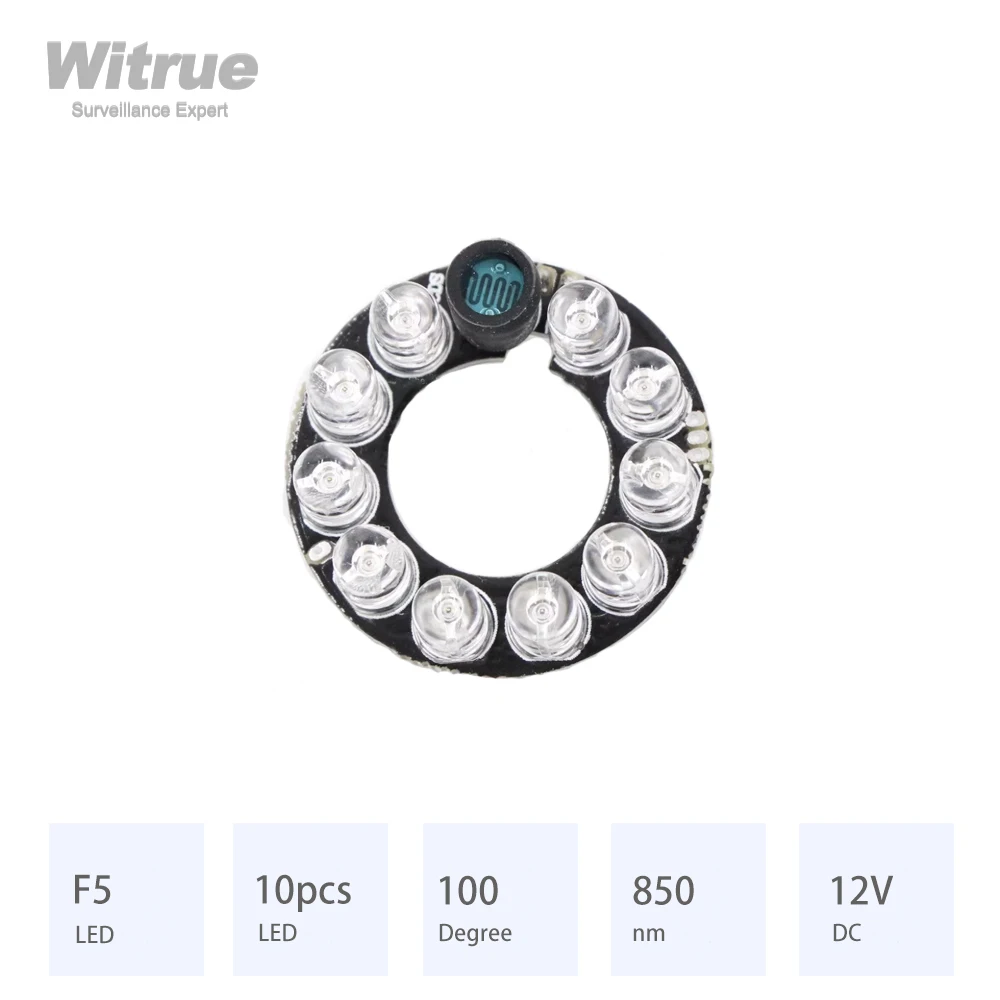 Witrue IR LED Board 10 Grain 50nm 100 Degree Diameter 30MM DC 12V 0.09A 1W  CCTV Accessories for 2.8MM 3.6MM 4MM Lens