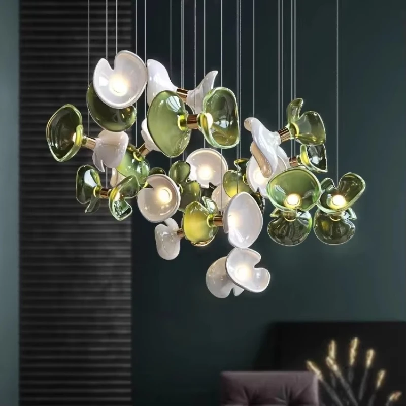 

Lighting Modern minimalist creative loft duplex staircase glass petal chandelier hotel living room restaurant lighting