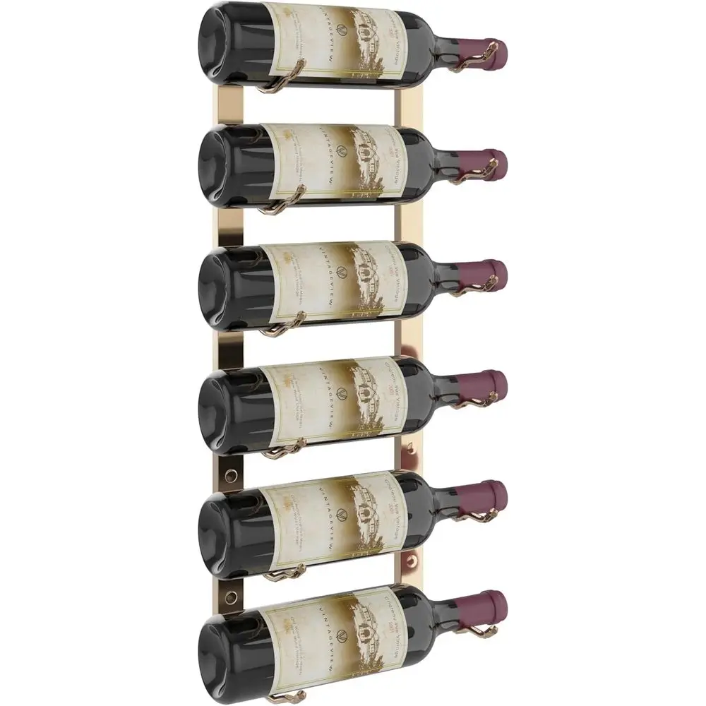 

Single Depth Metal Wall-Mounted Wine Rack - 6 Bottle Storage, Space-Saving Design in Bronze Luxe Finish