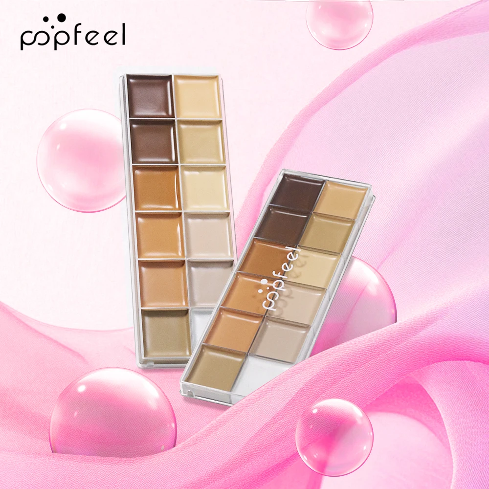 POPFEEL Paleta correctora profesional de 12 colores: cobertura total resistente al agua para defectos faciales y tatuajes corporales.