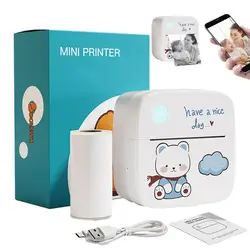 Sticker Printer Machine Thermal Instant Label Maker Printer with 1 Roll Paper Compact Inkless Mini Printers with Silicone Cover