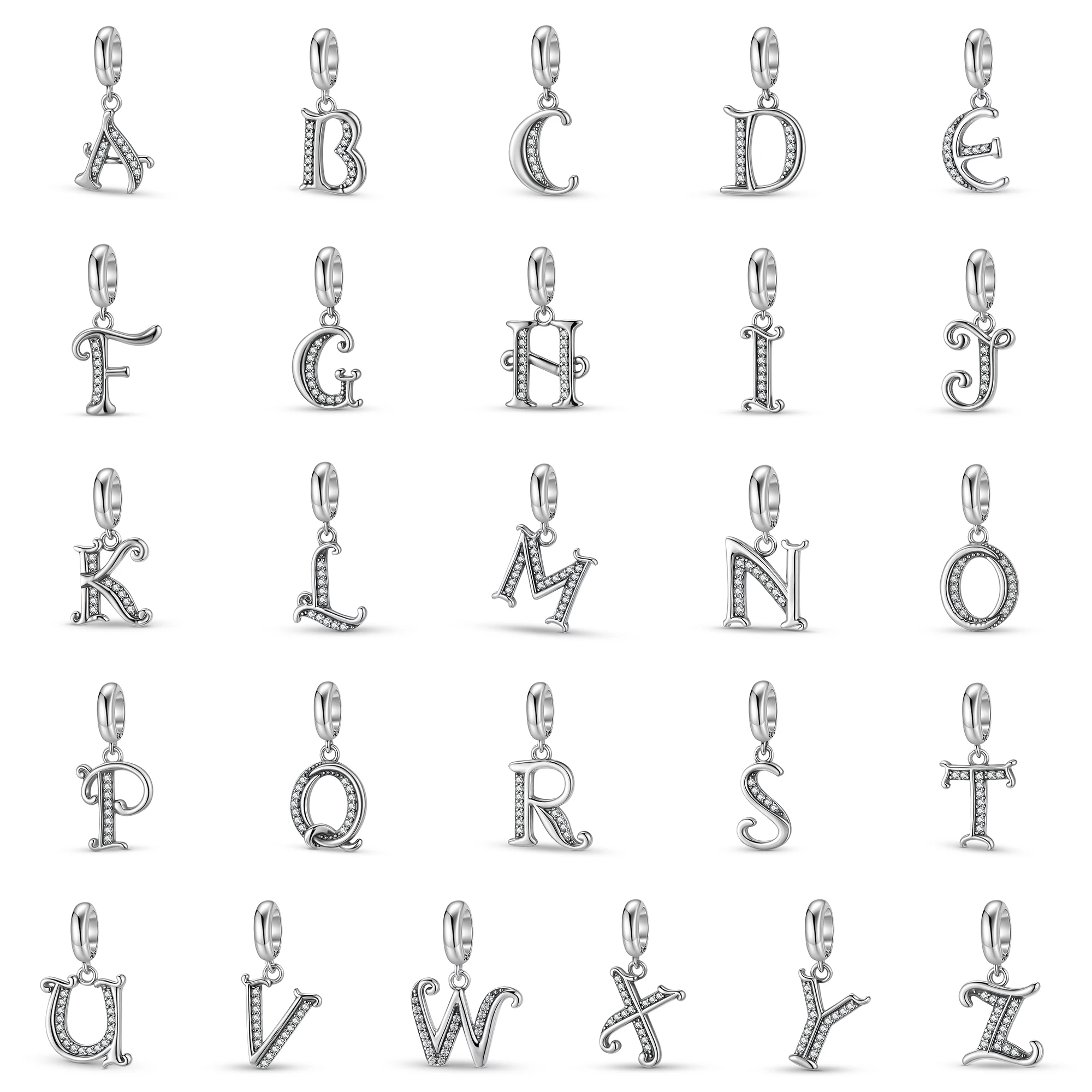 DIY Name 925 Sterling Silver Fashion 26 Letter Zircon Pendant Charm Bead Fit Original Bracelet Diy Jewelry Accessories Beads