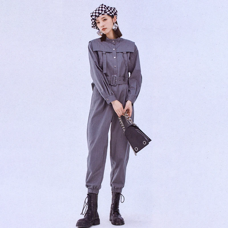 

Модные повседневные брюки-комбинезон с высокой талией для работы, весенние, женские, брендовые, на пуговицах, из хлопка и модала