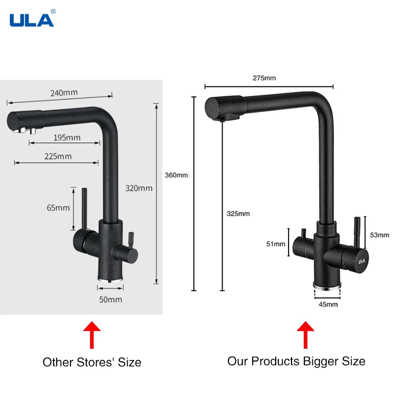 Imagem -02 - Ula Kiitchen Torneira com Filtro de Água Potável Torneira da Cozinha Preta Misturador da Pia Bico Purificação Água para Cozinha