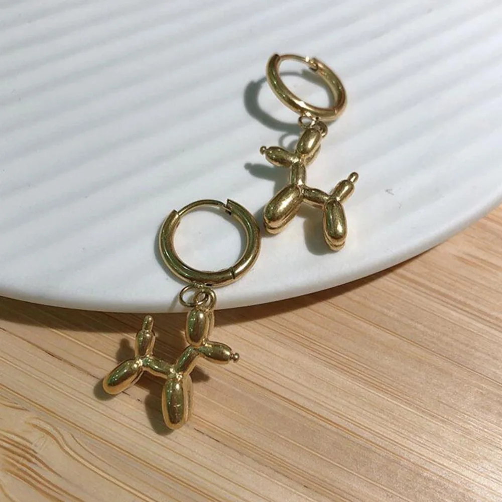 Creative Mini Balloon Dog Pendant Hoop Earrings for Women Korean Fashion Lovely Cartoon Dog Funny Earring Egirls Jewelry Gift view 4