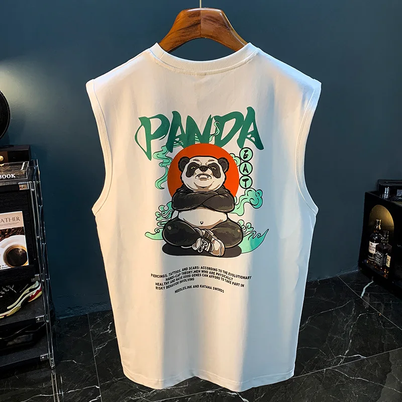 Sleeveless T-shirt Vest Men's Trendy Panda Printing Loose Outer Wear Summer Sports Fitness Men's All-Match Breathable Top