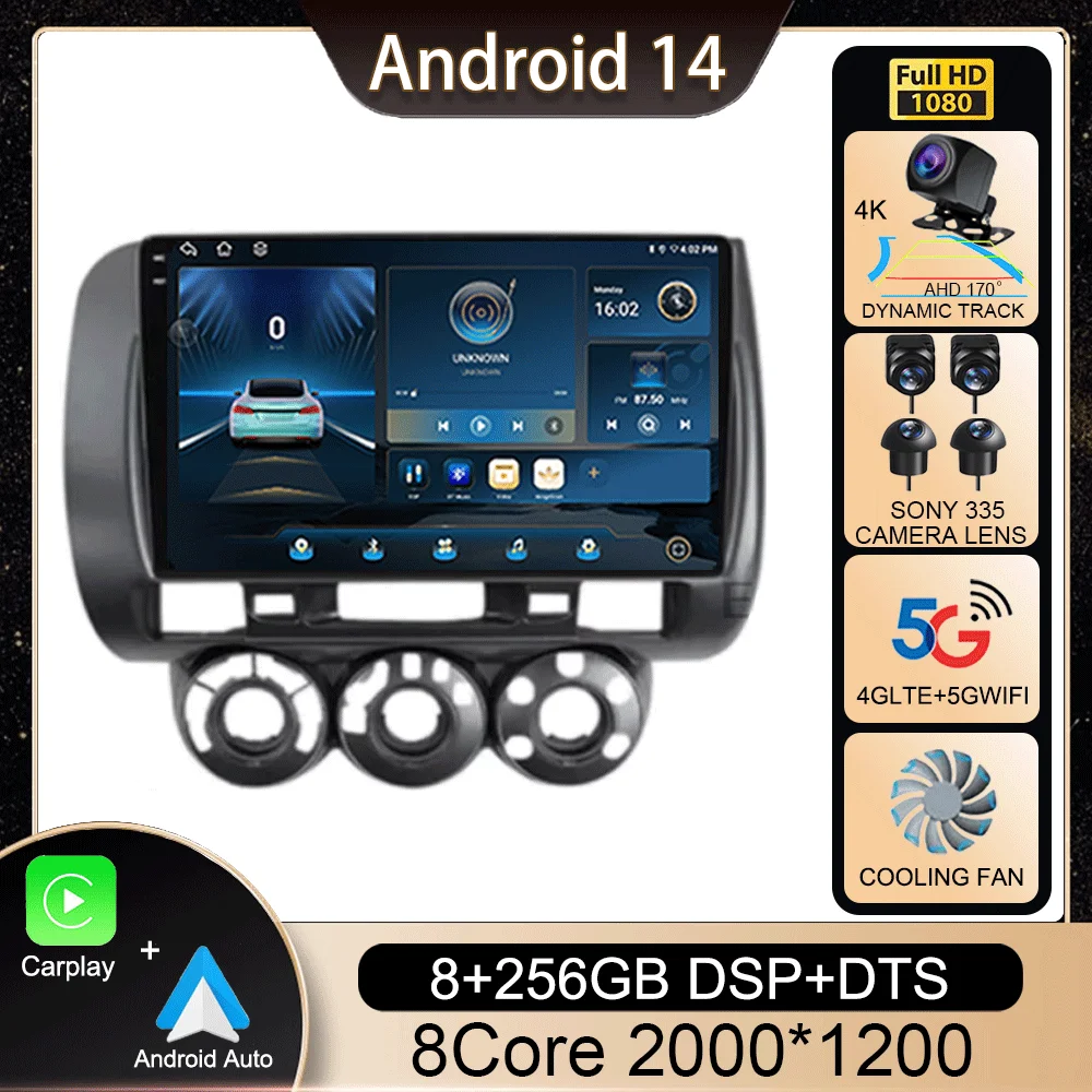 

Android 14 Car Stereo Radio Multimedia Video Player For Honda Fit Jazz City 2002 2003 2004 2005 2006 2007 GPS Navigation 2 Din