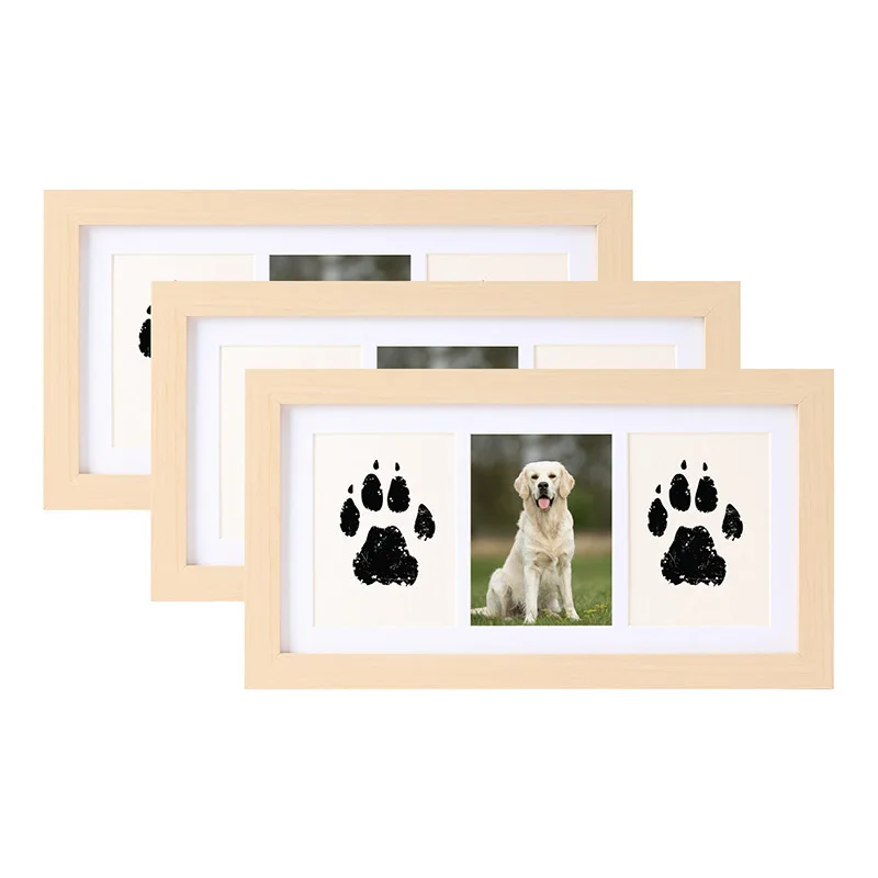 3-Panel Wooden Pet Memorial Photo Frame Paw Print Decor Perfect Memorial Keepsake with Customization Tool DIY Dog Lover Gifts
