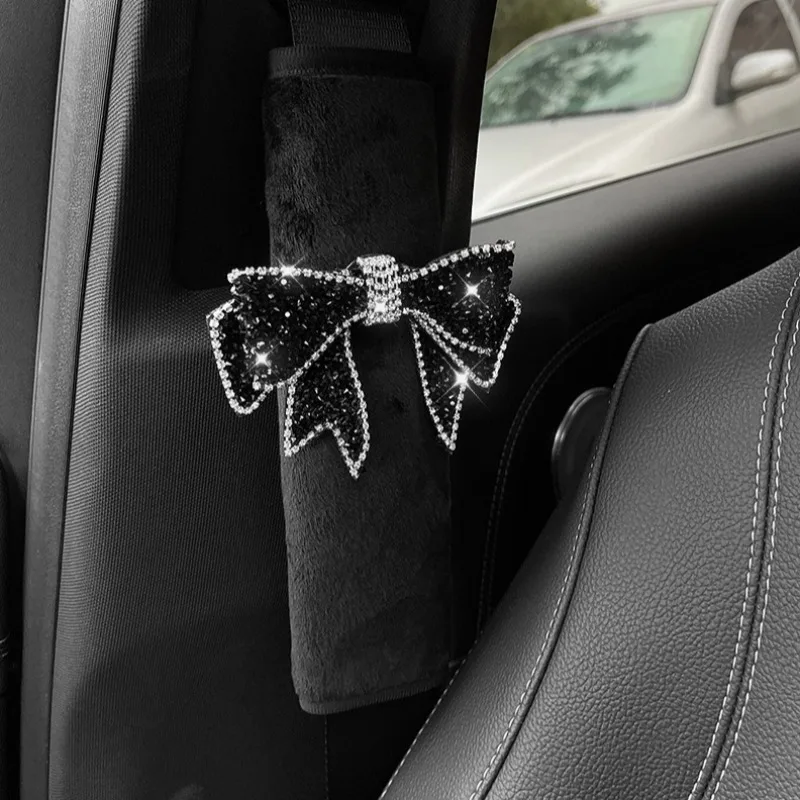 1/2 قطعة مقعد السيارة العالمي حزام غطاء الكتف لطيف اليدوية الماس القوس ديكور السيارات الداخلي حزام الأمان اكسسوارات السيارات