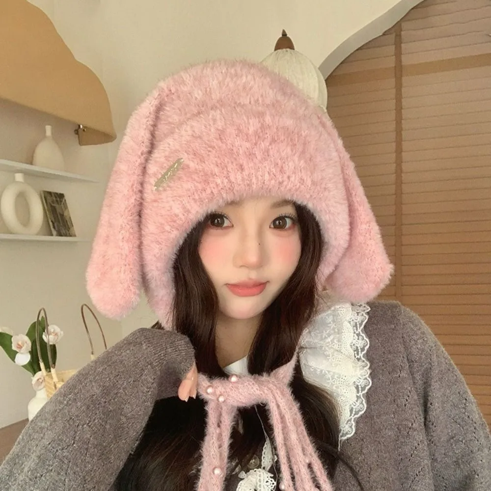 موضة شتاء دافئ واقي أذن قبعة لينة الباردة واقية أرنب الأذن البلوز قبعة رقيق آذان كبيرة يندبروف محبوك قبعة النساء #5