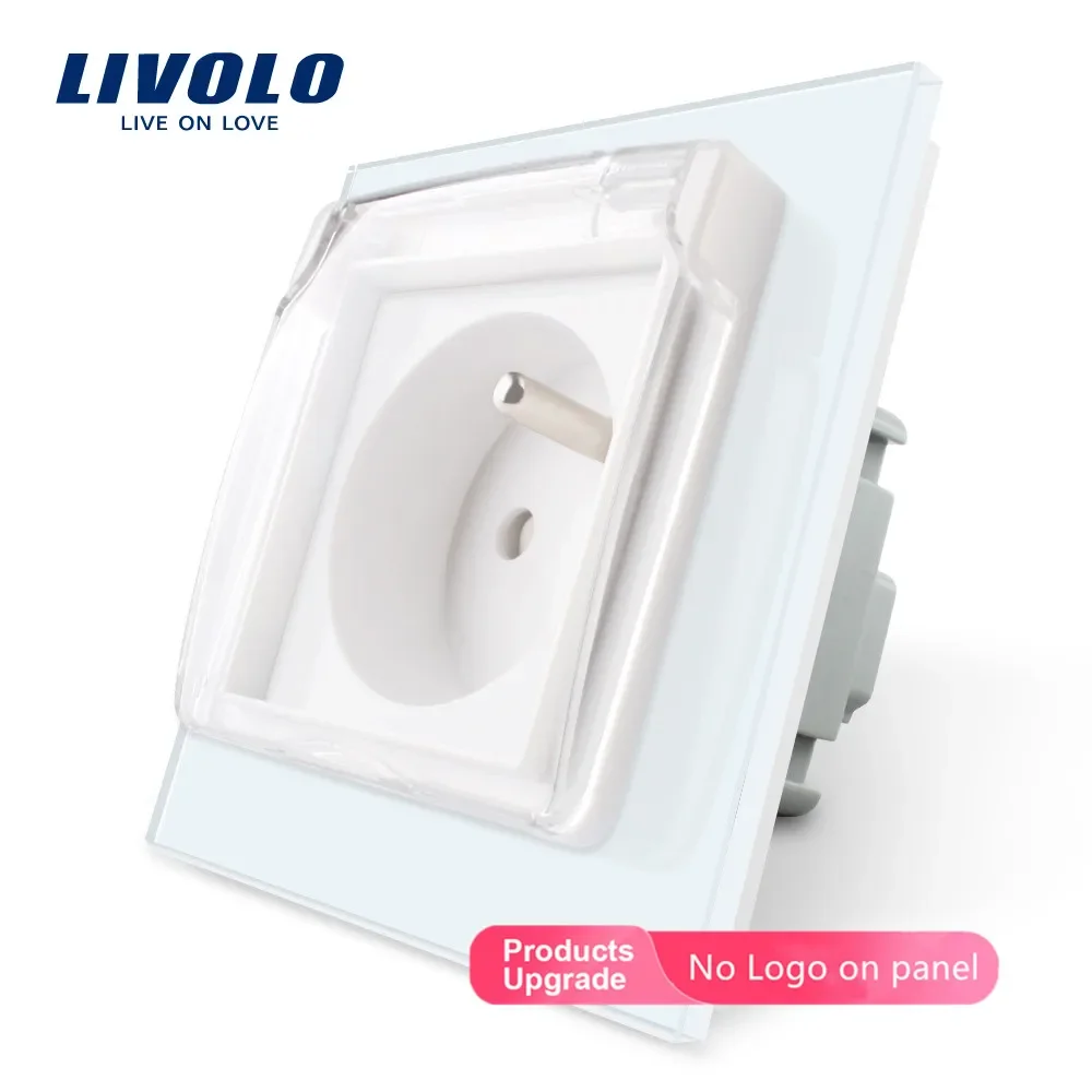 Livolo French 16A Standard Power Socket,Crystal Glass Panel,3 Hold Plug with Middle Pin,In-wall Plugs with Waterproof Cover