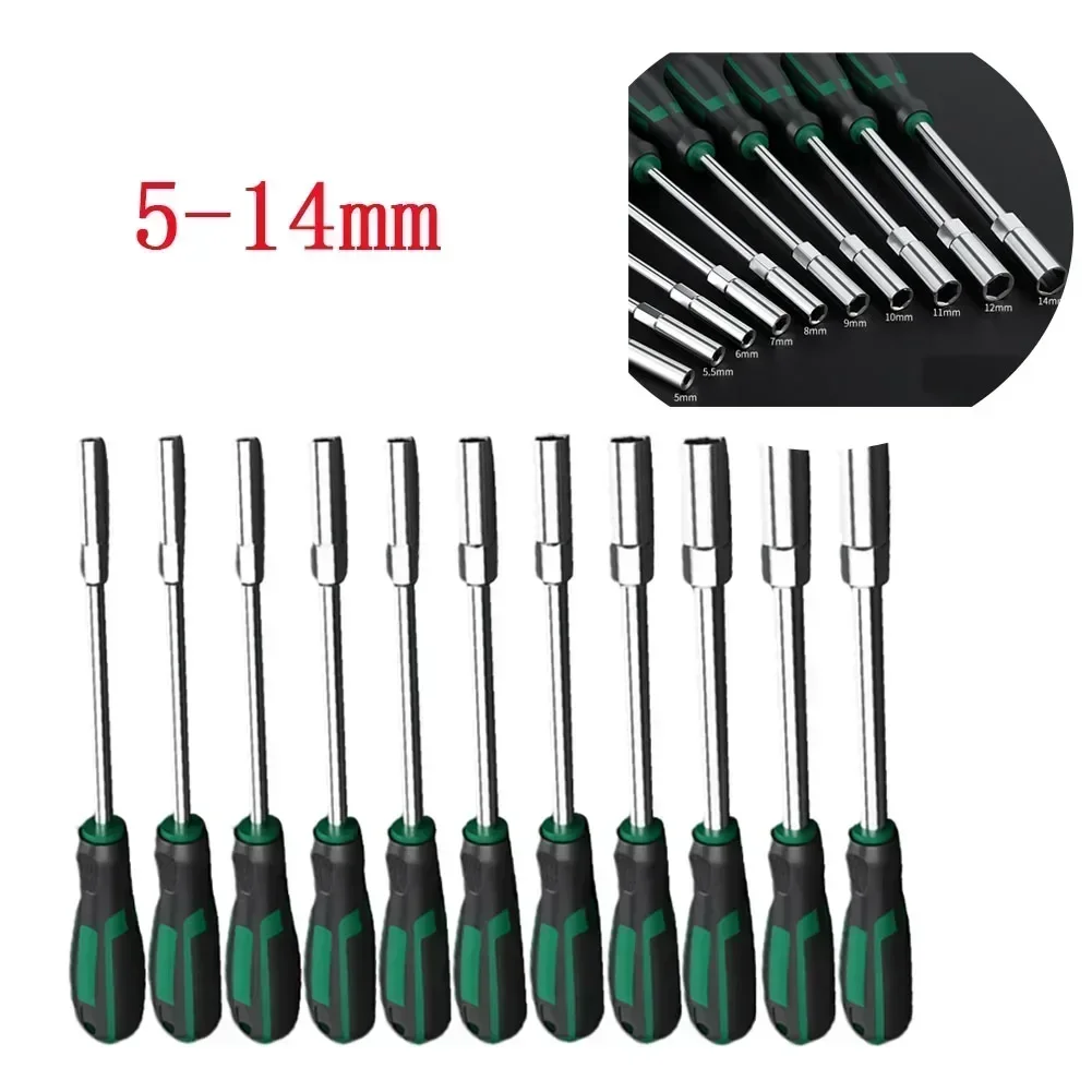 1pc Screwdriver Socket Wrench 5-14mm Hex Screwdriver Hexagonal Nut Key Extend Driver Metal Screwdrivers Replacement Accessories