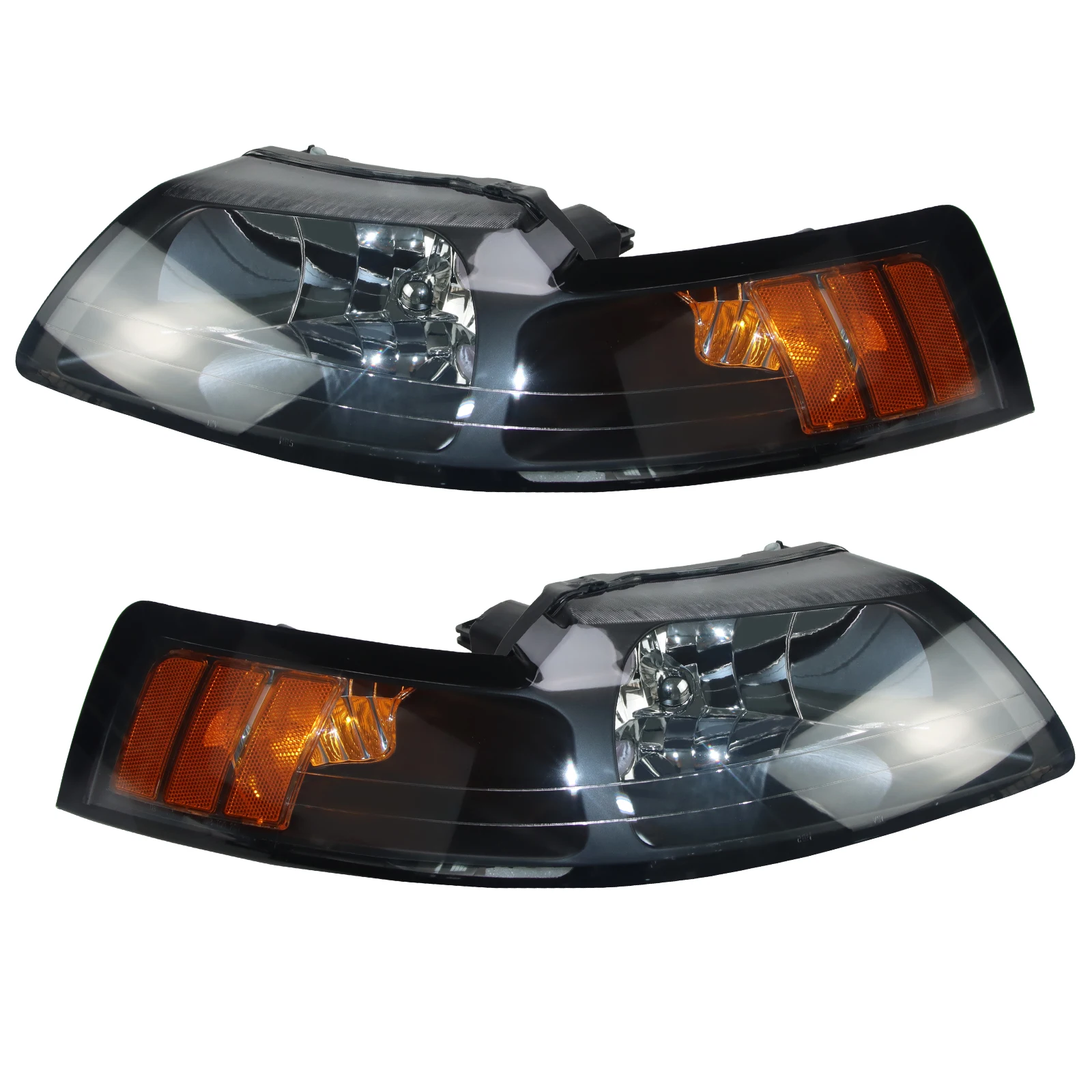 

1 * пара фар в сборе для Ford Mustang 1999-2004 годов, черный корпус, янтарный угол