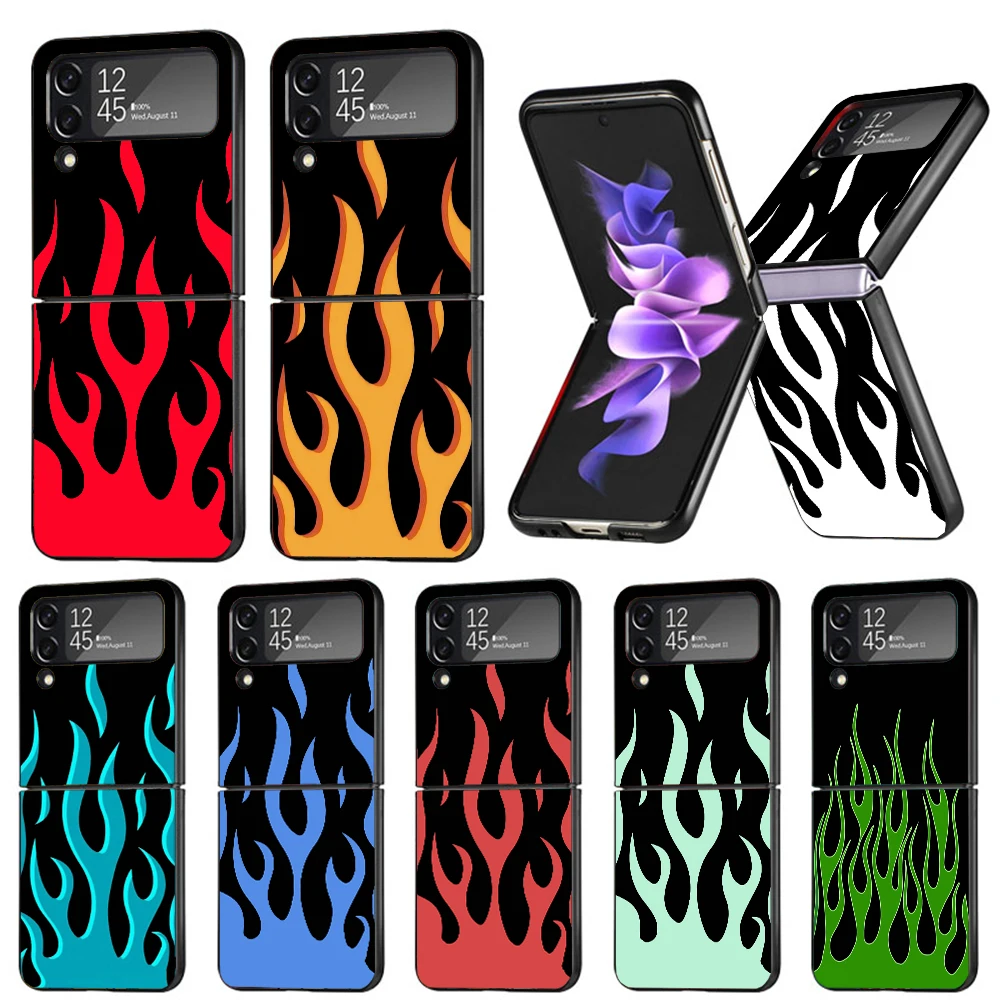 Cool Green Red Flame Fire Hard PC Back Phone Case for Samsung Galaxy ZFlip 6 5 Z Flip 4 ZFlip6 Z Flip6 5G ZFlip4 Flip3 Zflip5 Co