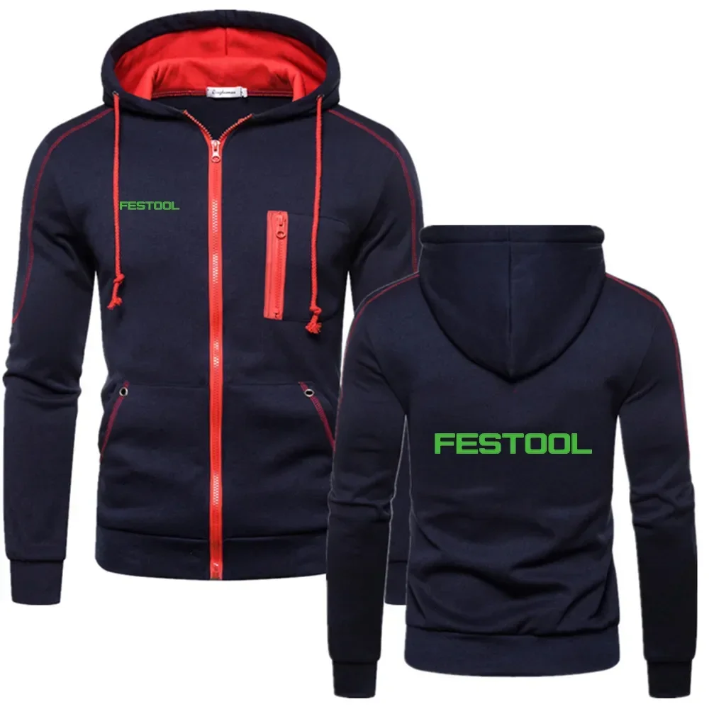 2023 New FESTOOL Fashion Male Comfortable Warm Cotton Zipper Hoodie Fitness Sweatshirts Solid Fleece College Style Men Coat