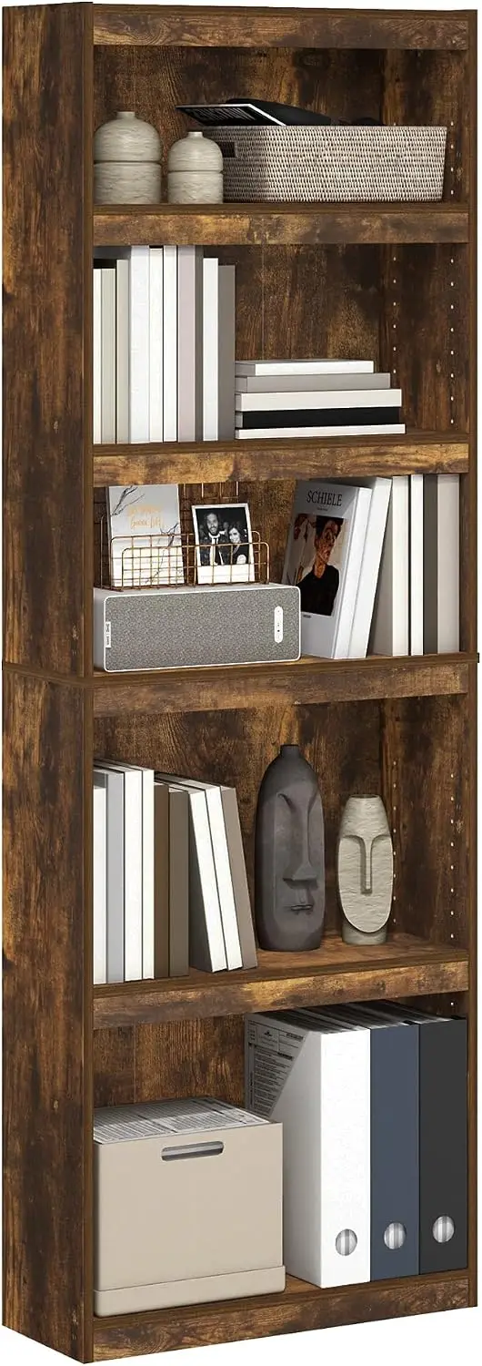 Estantería para libros Furinno JAYA, estantería de 5 niveles, estantería mejorada para el hogar con estante ajustable, 9,5 x 24,5 x 71,1, para organización y almacenamiento