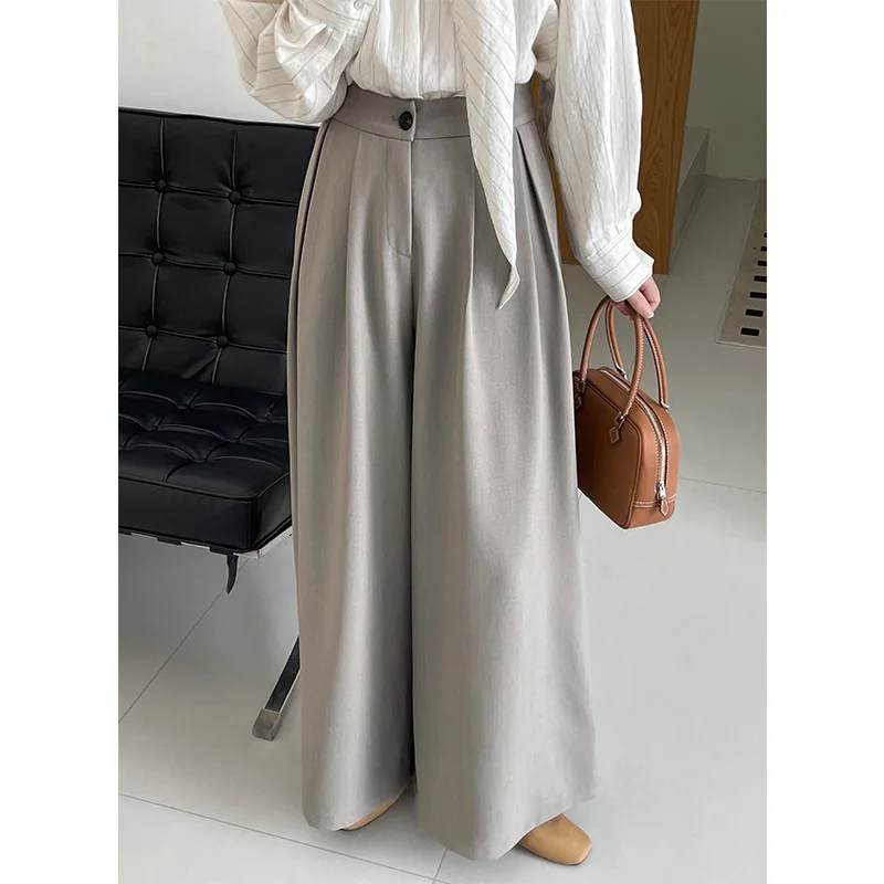 LIMO 2025 الخريف الشتاء عالية الخصر بنطال ذو قصة أرجل واسعة للنساء البوليستر تصميم أنيق مكتب ملابس غير رسمية عطلة السفر #3