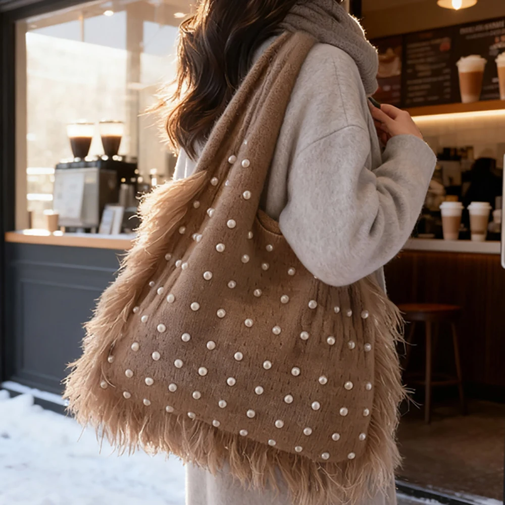 

Тканые сумки-тоут большой вместимости, осень-зима, нежная мягкая сумка на одно плечо с кисточками из бисера, универсальная сумка для ежедневных поездок на работу, подмышки