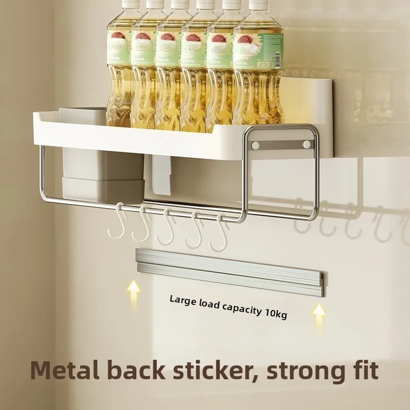 No Drill Kitchen Wall Mount Storage Rack with Hooks for Spices & Utensils