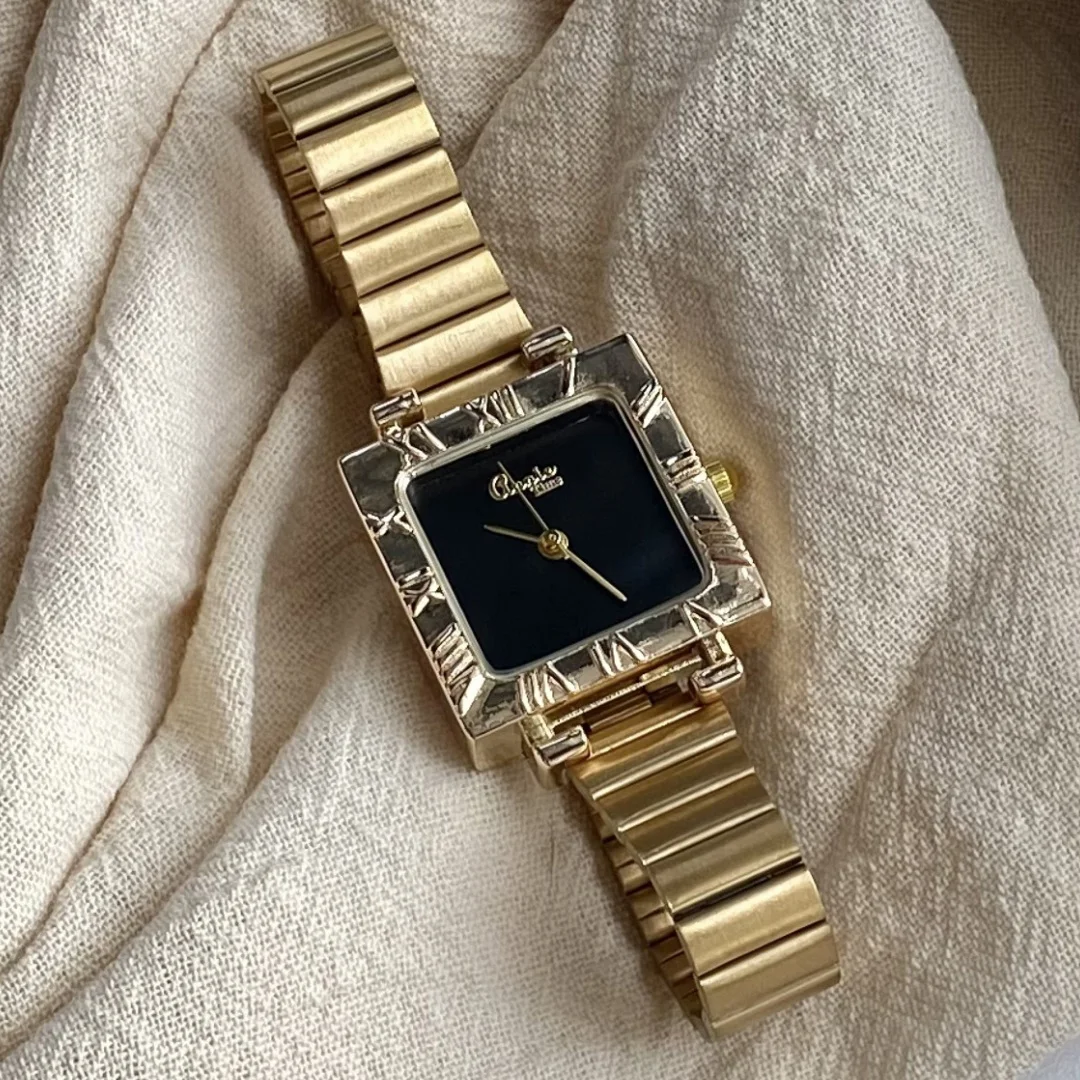 Gold Silver Square Women Watch Adjustable Stainless Steel Strap Quartz Wristwatch Simple Student Watches Relojes Para Mujer