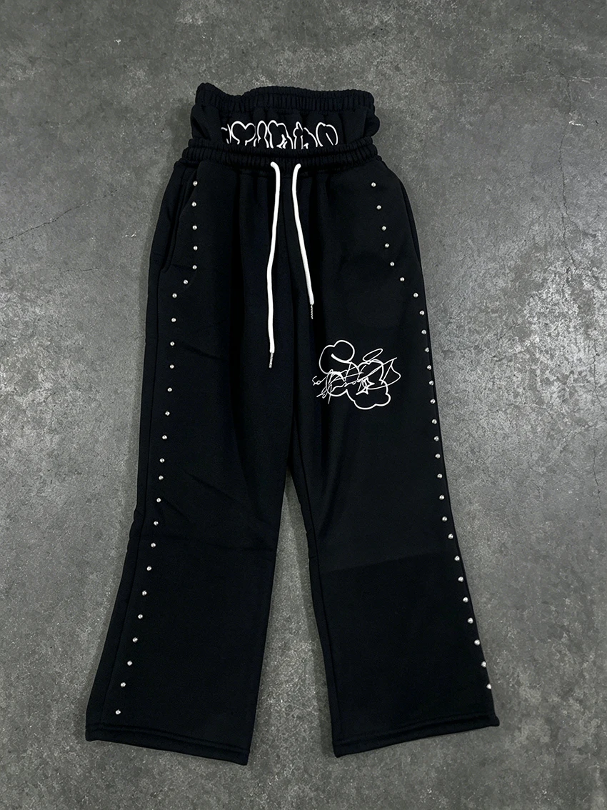 

Fashion Versatile Classic Casual Hip Hop Fake Two Piece Pants Y2K High Street Punk Personalized Trendy Hot Diamond Printed Pants