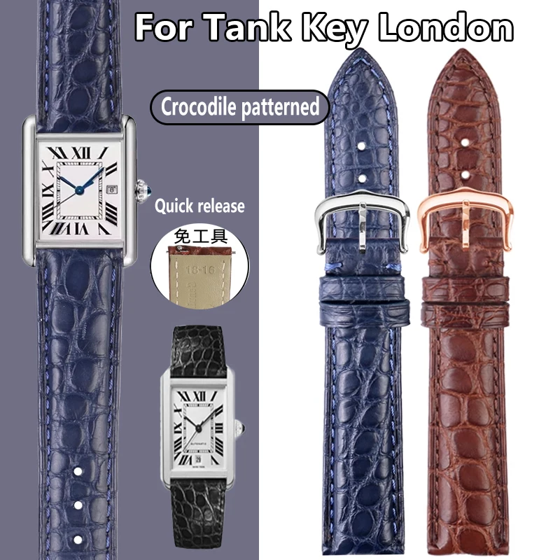 16mm 18mm 19mm 20mm pulseira de pele de crocodilo para cartier tank key londres solo série pulseira de relógio de couro masculino feminino