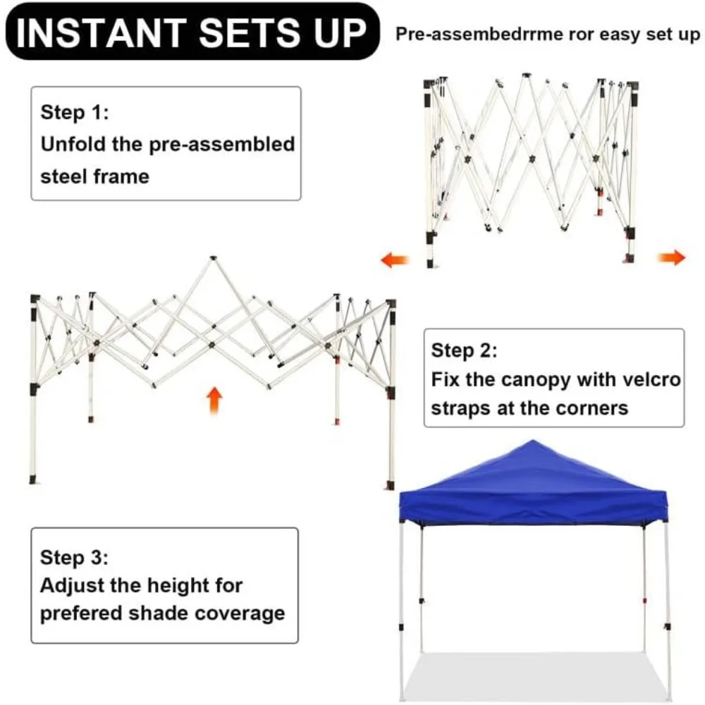 Tenda Pop Up luar ruangan 8X8 kaki, tas ransel, kanopi ketinggian kaki miring dapat disesuaikan, tempat berlindung instan, teras portabel