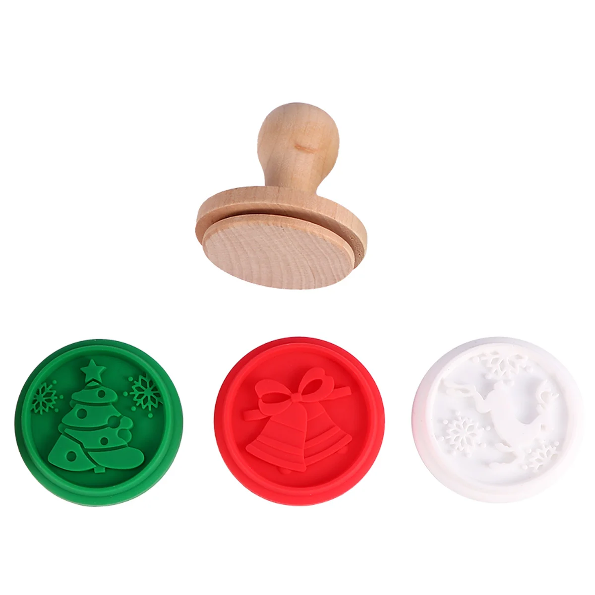 1 مجموعة عيد الميلاد كوكي ختم سيليكون الختام مقبض خشبي احتفالي الخبز أداة الأيائل شجرة جرس الباب عيد الميلاد كوكي المساعد