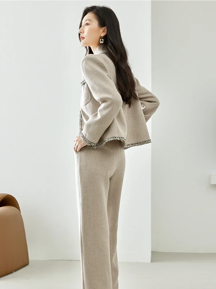 Vimly Elegant Women Outfit Autumn Office Lady Matching Sets Cropped Jackets Wide Leg Pant 2 Piece Sets Female Clothing M3238