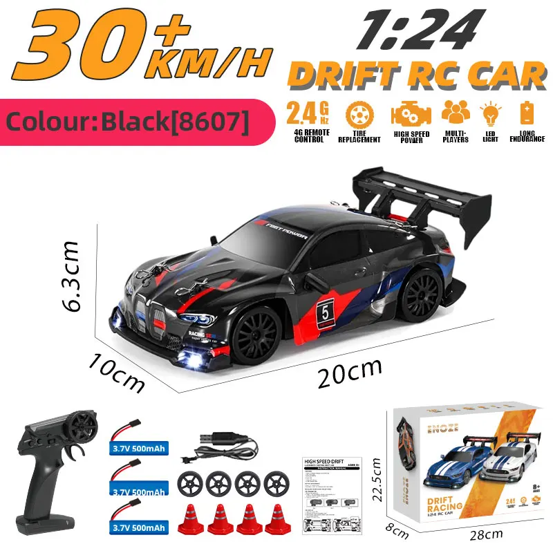 Voiture RC Drift 1:24 télécommandée 4WD 30 KM/h avec télécommande sans fil LED 3s batterie lipo adulte garçon fille cadeau de noël