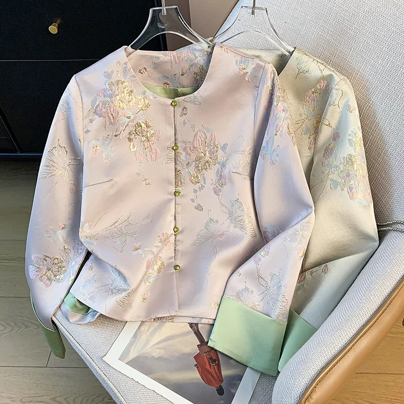 New Chinese Style Hanfu Elegant Long Sleeve Embroidered Jacket Women's Autumn Fashionable Versatile Gold Thread Heavy Embroidery