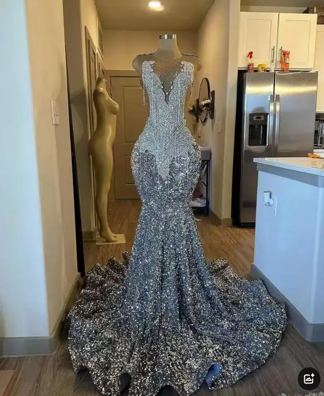 Customized Prom Dresses Luxury Black Girls Beaded Glittle Sequin African Evening Gowns Birthday Party Dress Graduation 2025