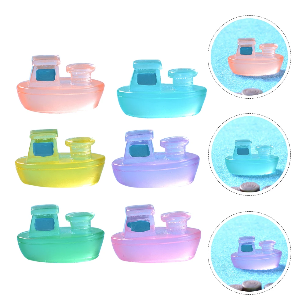 

6Pcs Cruise Ship Decor Miniature Landscape Resin Bonsai Ornaments Night Light Resin Cruise Ship Figurines