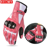 Suomy-guantes de moto de cuero de cabra para mujer, protectores de dedo completo para carreras de Motocross, Scooter, bicicleta y ciclismo, color rosa